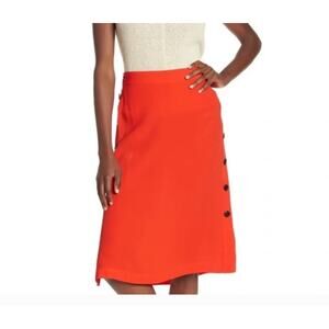 Madewell Women's Ripe Persimmon Orange Solid Side Button Midi Skirt Size 6